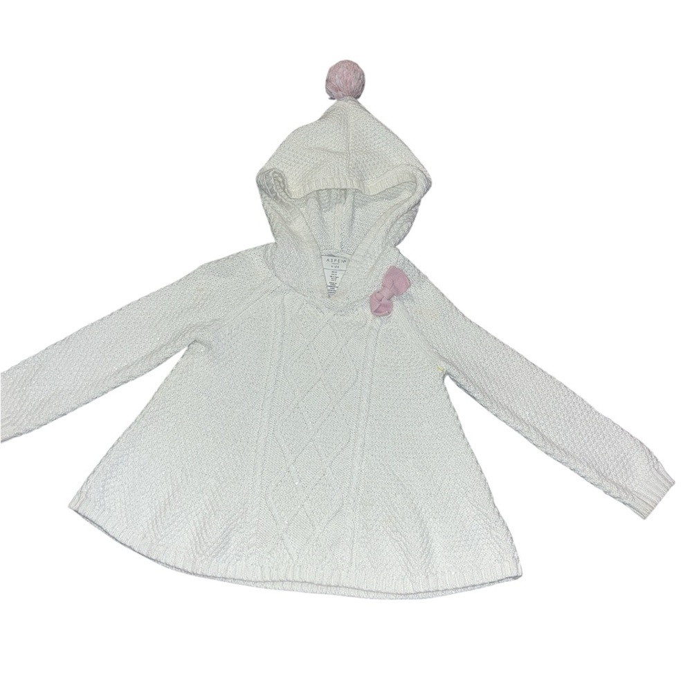 Charming White Hooded Kids Sweater with Pink Accents